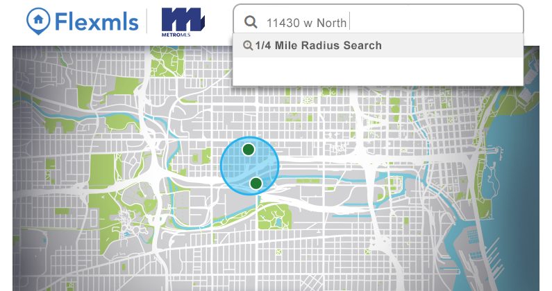 Image of a Milwaukee map with a 1/4th mile circle