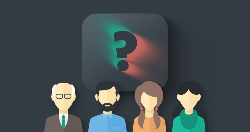 Vector humans in front of a question mark