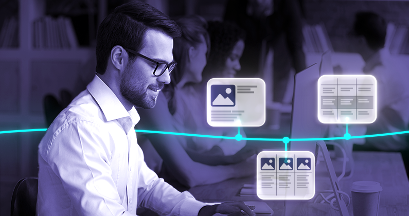 an image of a man on a computer with the three CMA types vectorized