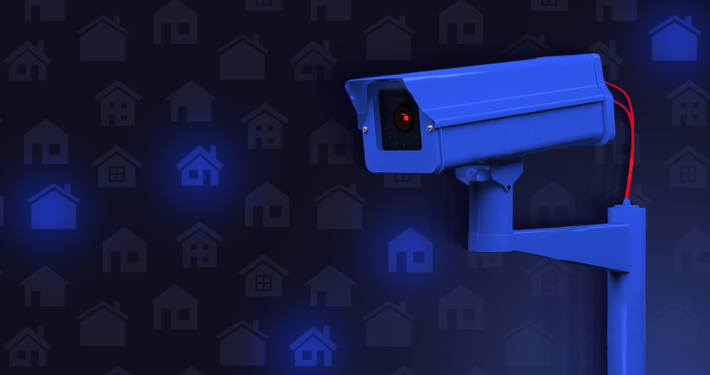 A camera monitoring a pattern of vector houses
