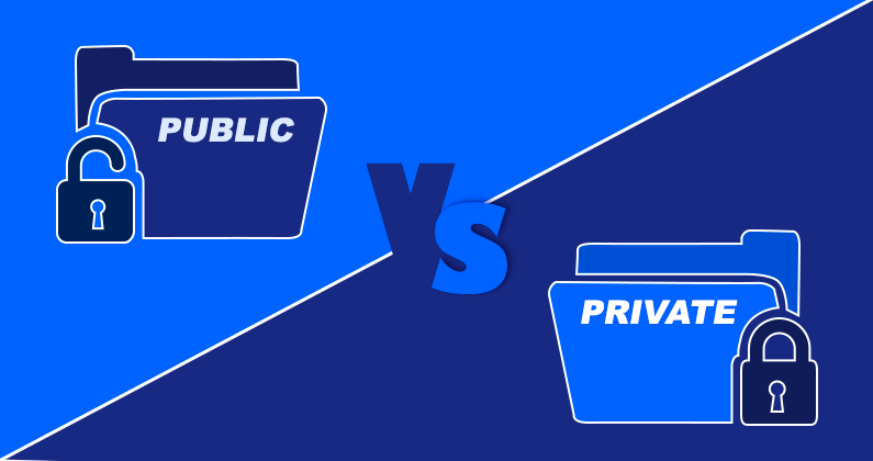 Two folders labeled private and public with locks