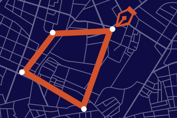 A map with a custom shape drawn over it