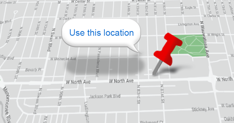 A map with a push pin icon on it
