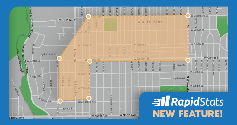 An image of a map shape over Cooper Park in Milwaukee. RapidStats