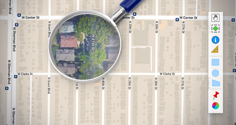 a map of Milwaukee with a part magnified in satellite view