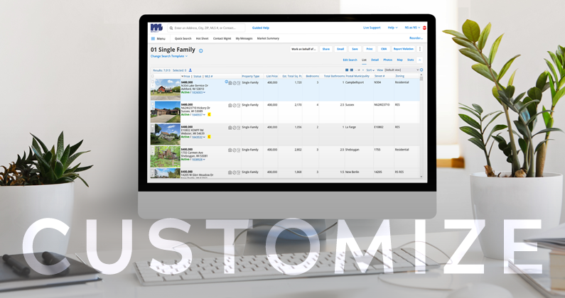A computer showing a list view of the MLS