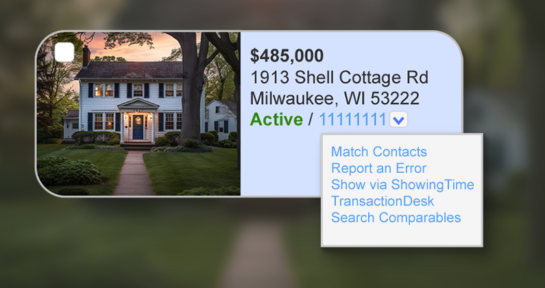 Quick action menu on a listing